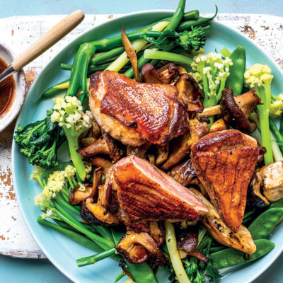 Pan-roasted duck breasts with exotic mushrooms