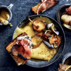 Brandy-roasted exotic mushrooms with fondue