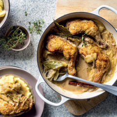 Braised chicken with shallots, apple and cider