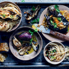Chargrilled Asian-style brinjals with noodles