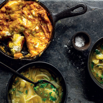 Leek-and-onion soup with ricotta frittata