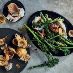 Ricotta with charred Tenderstem broccoli and crispy fried onions