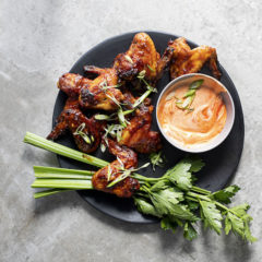 Abi’s ultimate sticky-spicy chicken wings with sour cream-and-sriracha dip