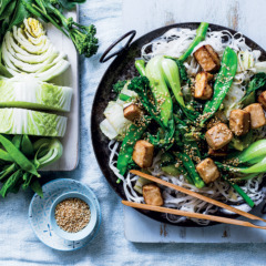 Stir-fried greens, baked tofu and sesame