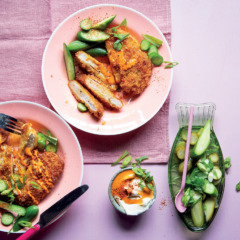 Japanese-style pork chops with pickled cucumber