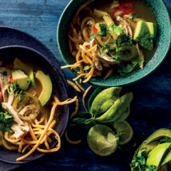 Mexican chicken tortilla soup with lime and avocado