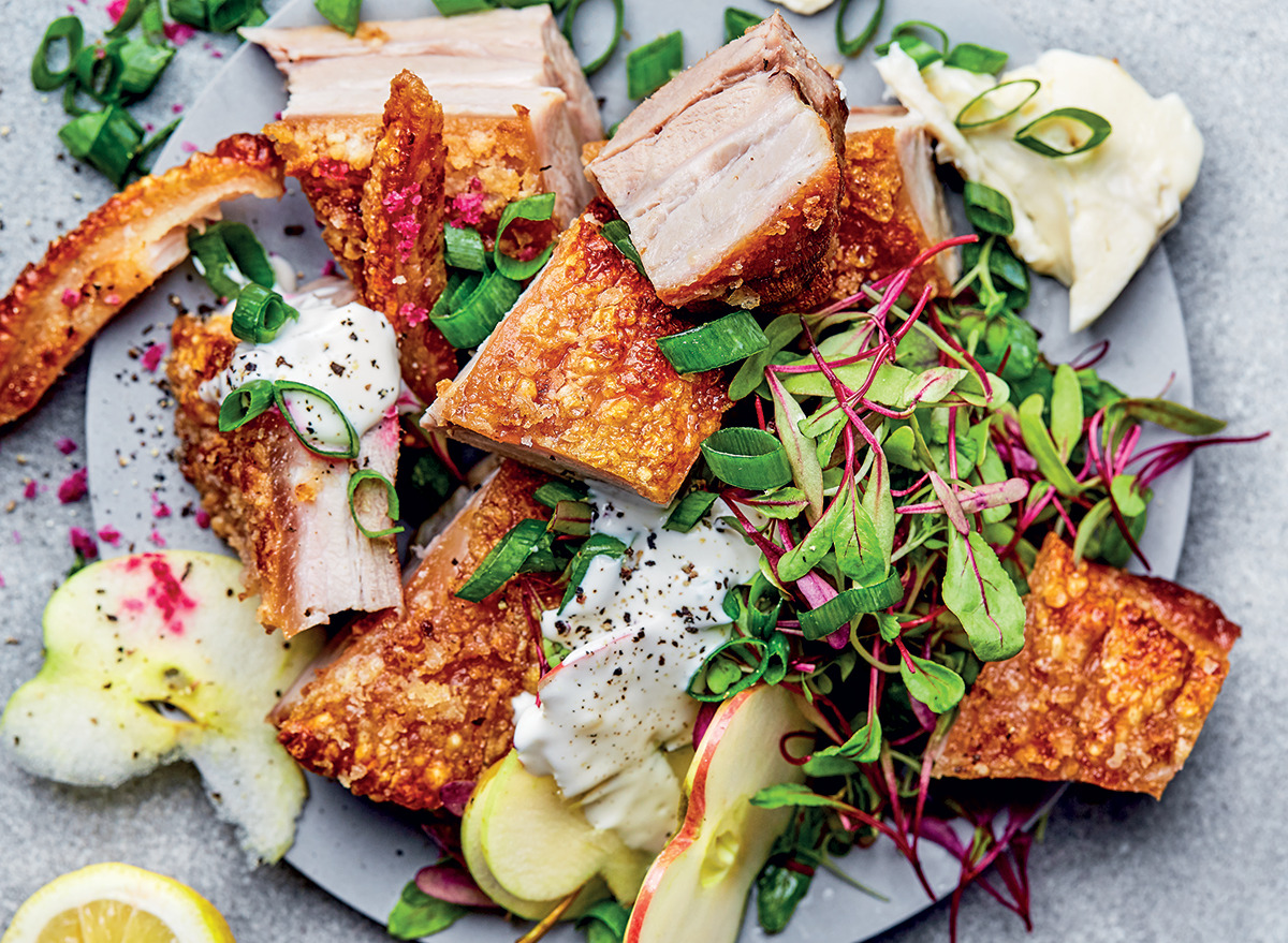 crunchy pork belly and apple salad with ranch dressing