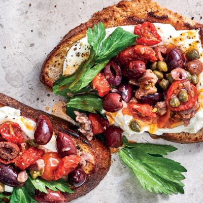 No-cook Puttanesca-and-ricotta toast