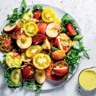 Tomato-and-peach salad with yellow tomato vinaigrette