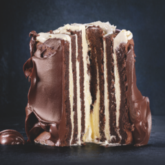 Gluten-free chocolate striped Swiss roll cake