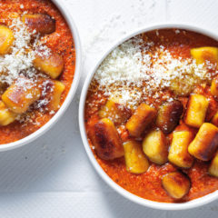 Gnocchi with Romesco sauce and grated hazelnuts