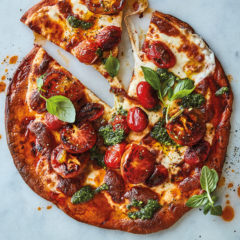 Marinated tomato-and-mozzarella pizza