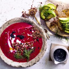 Beetroot soup with avocado toast