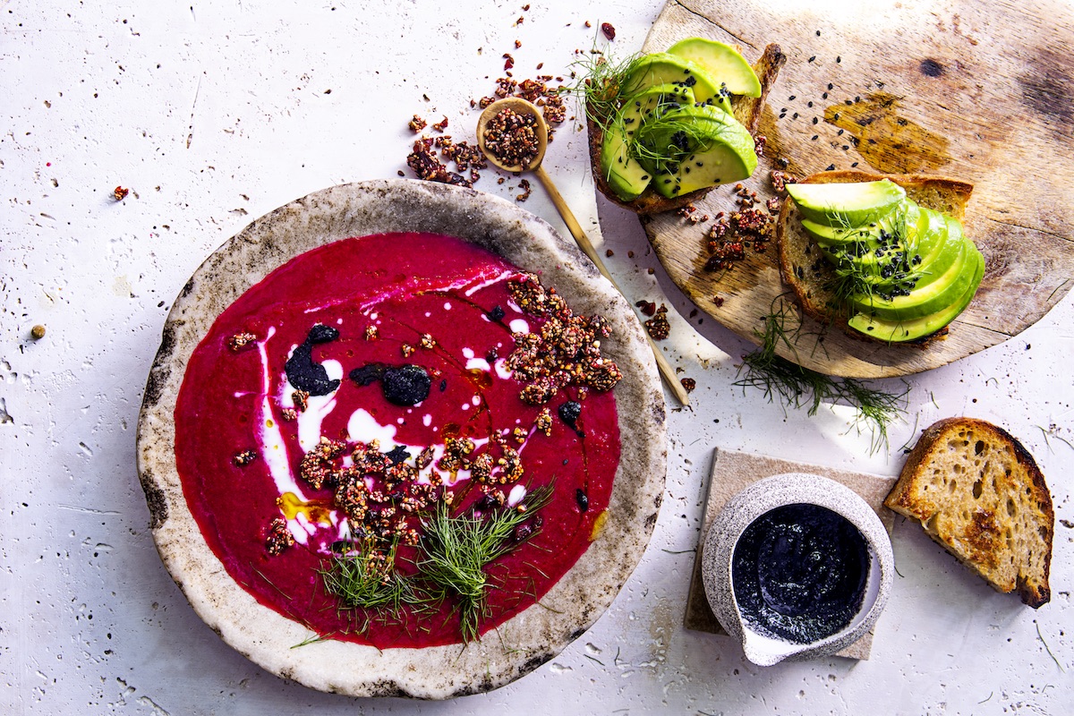 beetroot soup with avocado toast