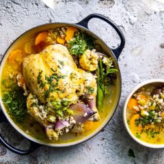 Whole poached chicken soup