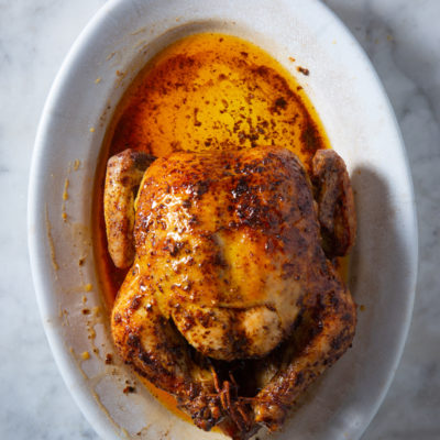 Butter-basted “rotisserie” chicken