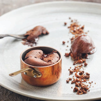 Liam Tomlin's warm chocolate fondant with chocolate sorbet