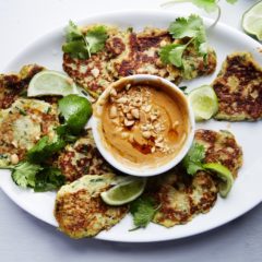 Sweet potato fritters with spicy peanut sauce