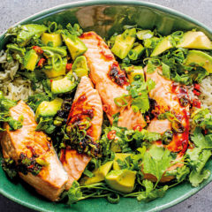 Asian-style salmon with avocado-and-coriander salsa
