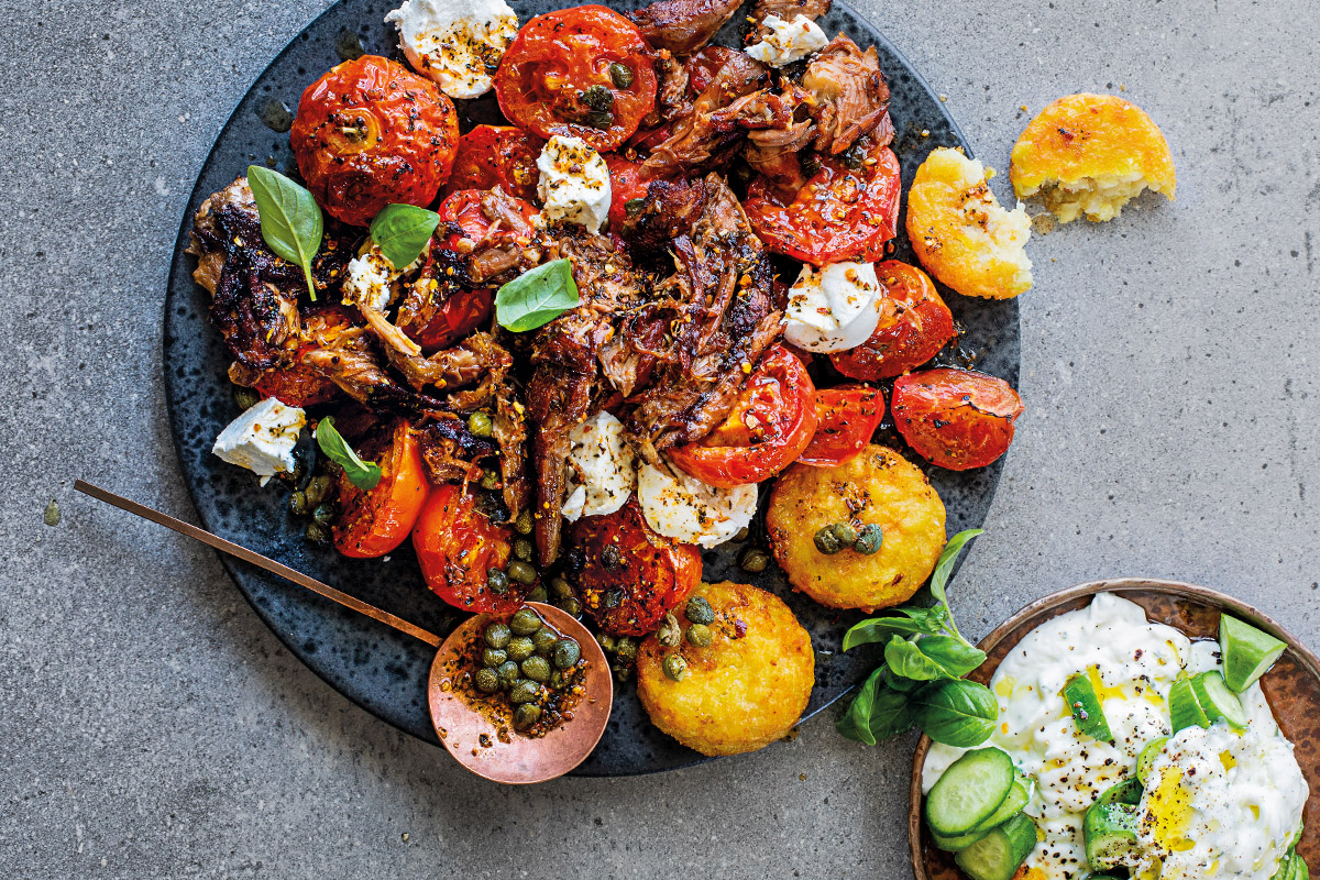 Pull-Apart Lamb Shank & Roast Tomato Salad recipe | TASTE