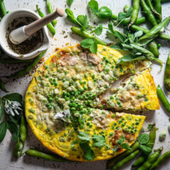 Pea-and-broad bean quiche with sweet potato crust