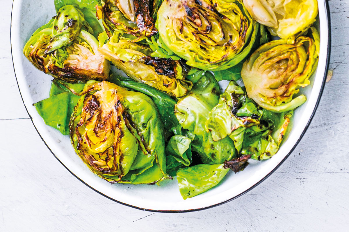 Coal-roasted baby cabbage