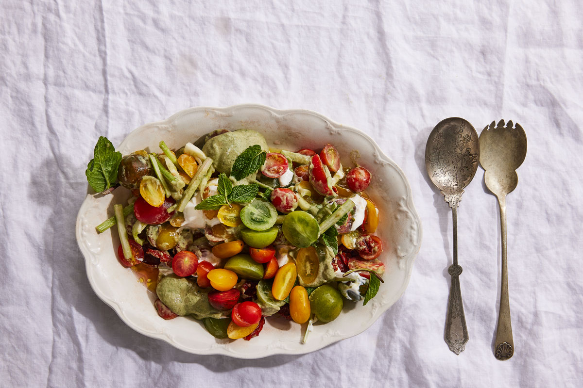 Exotic tomatoes with baba ghanoush-image