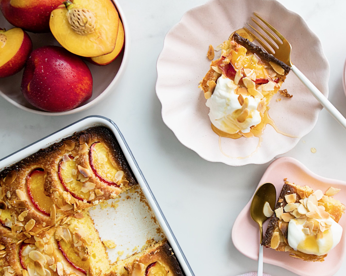 Nectarine-and-almond snacking cake | Woolworths TASTE