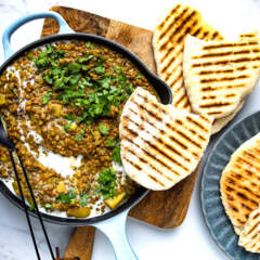 Lentil curry with two-ingredient flatbreads