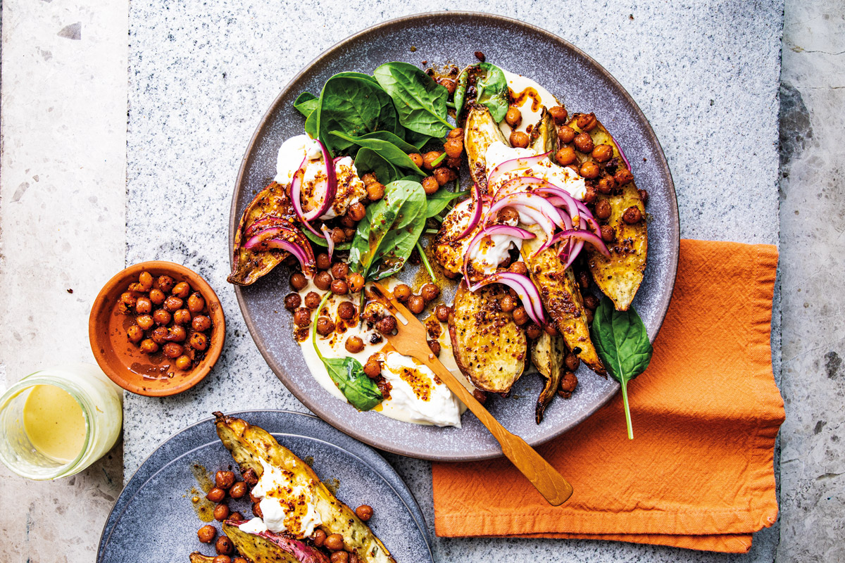 Roast-sweet-potato-with-crispy-harissa-chickpeas