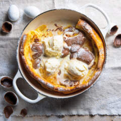 Dutch baby with marshmallow eggs