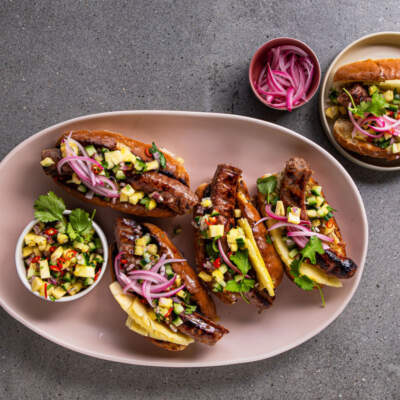 Loaded boerie rolls with pineapple salsa