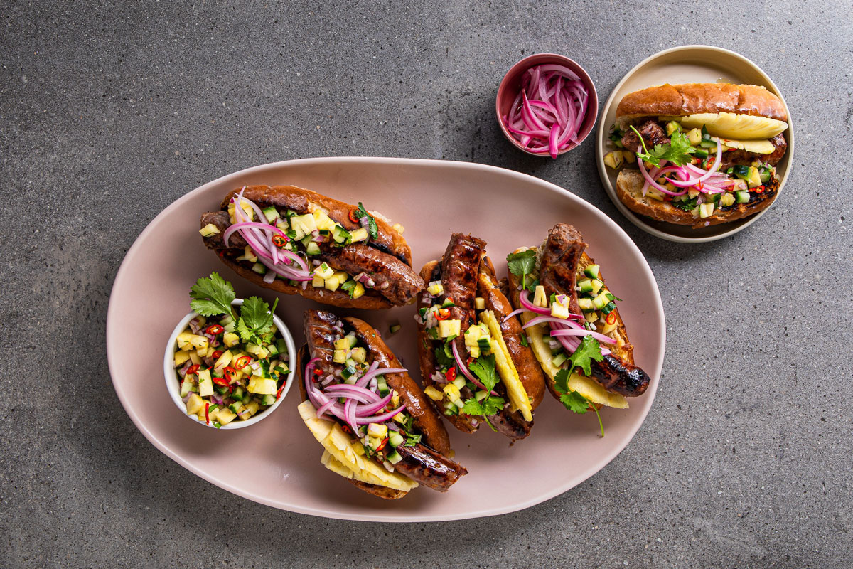 Loaded boerie rolls with pineapple salsa