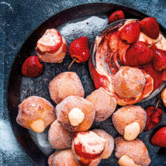Strawberry custard bomboloni doughnuts