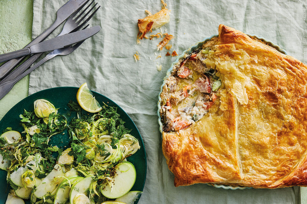 Chicken, gammon and mushroom pie