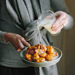 Butternut fritters with milk syrup