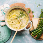 One-pot buttery orzo with leeks, baby marrows and Parmesan