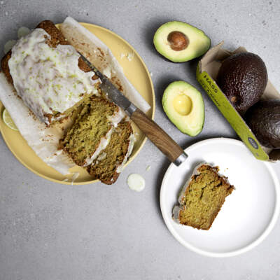 Avocado and lime loaf cake with lime drizzle