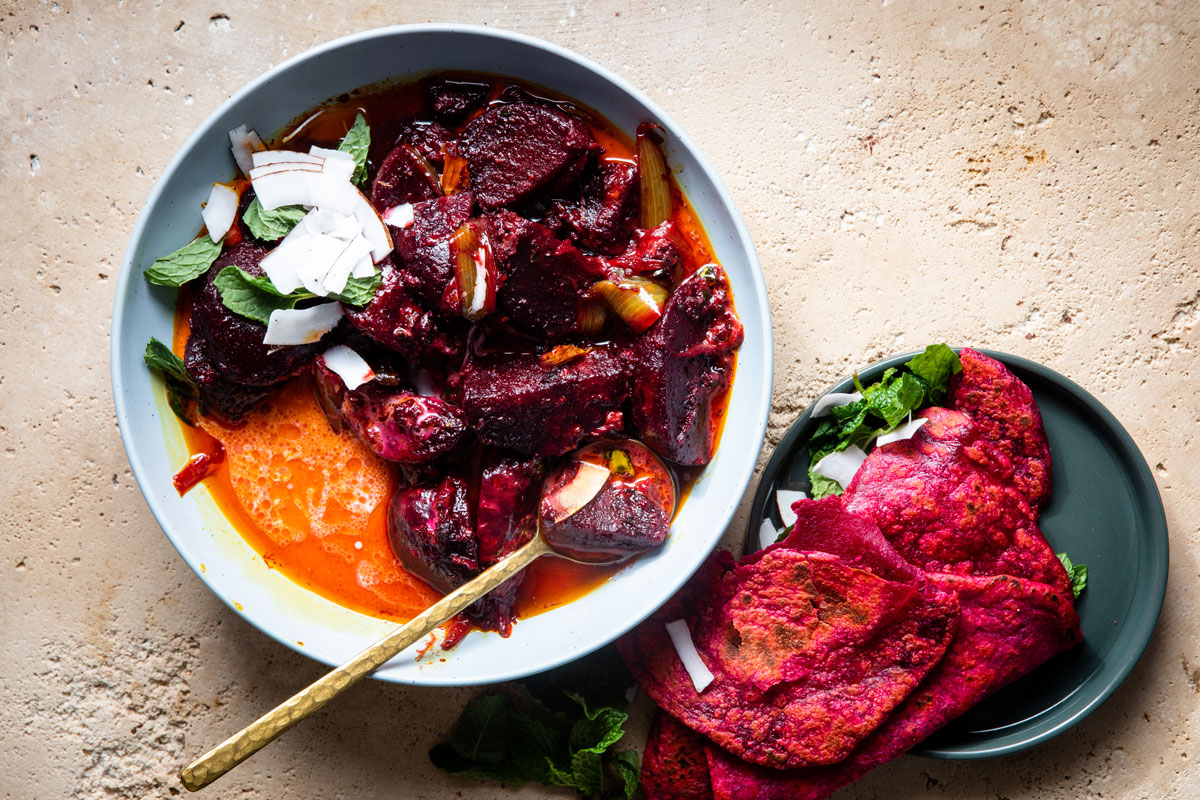 Beetroot curry with flatbreads