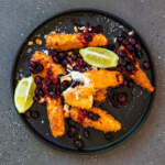 Panko-crumbed Brie with blueberry coulis