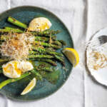 Brown-butter poached eggs and asparagus