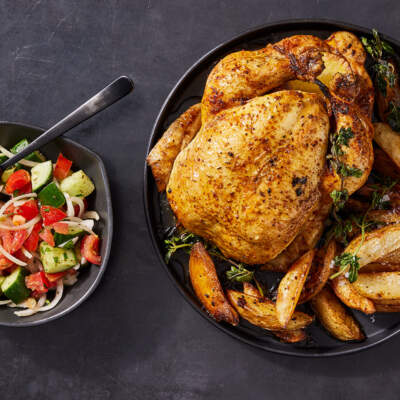 Mediterranean roast chicken and salad