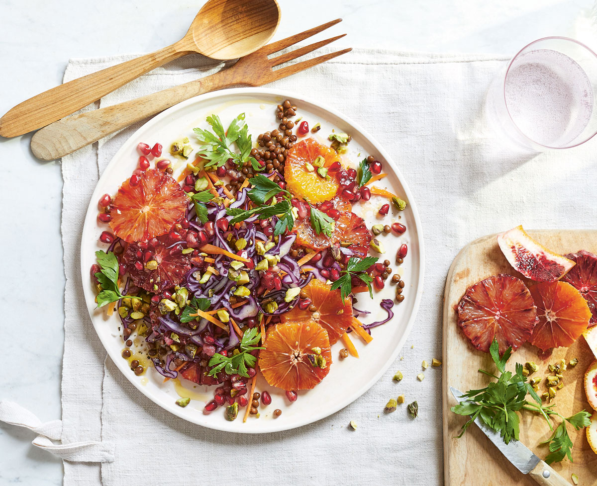 Blood orange, red cabbage and lentil salad