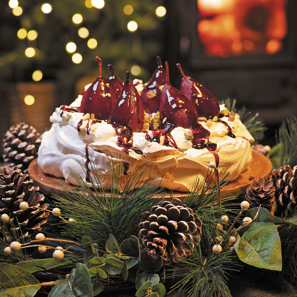 Mulled pear and pistachio pavlova recipe | Woolworths TASTE