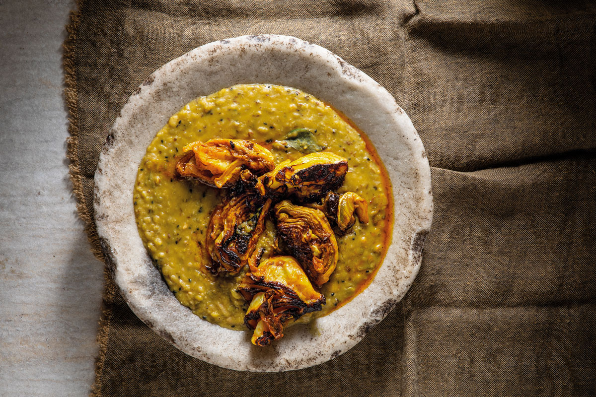 Split pea dhal with grilled cabbage