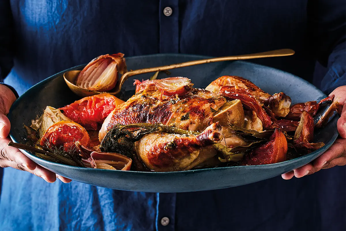 Grapefruit- and-white-balsamic roasted chicken