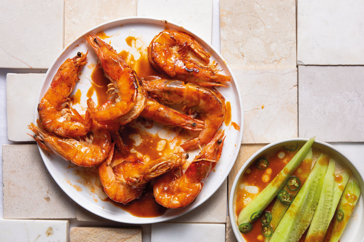 Prawns with tom yum salad