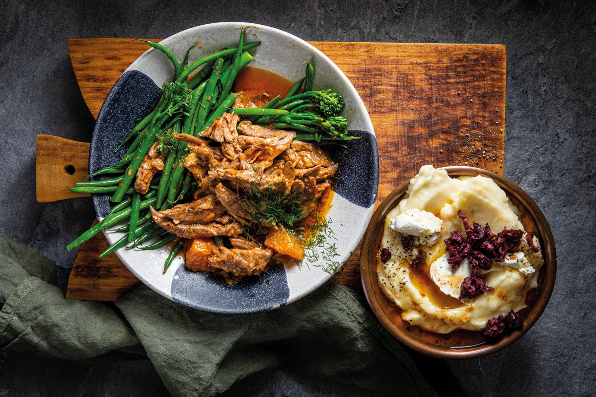 Pulled lamb with goat’s cheese mash