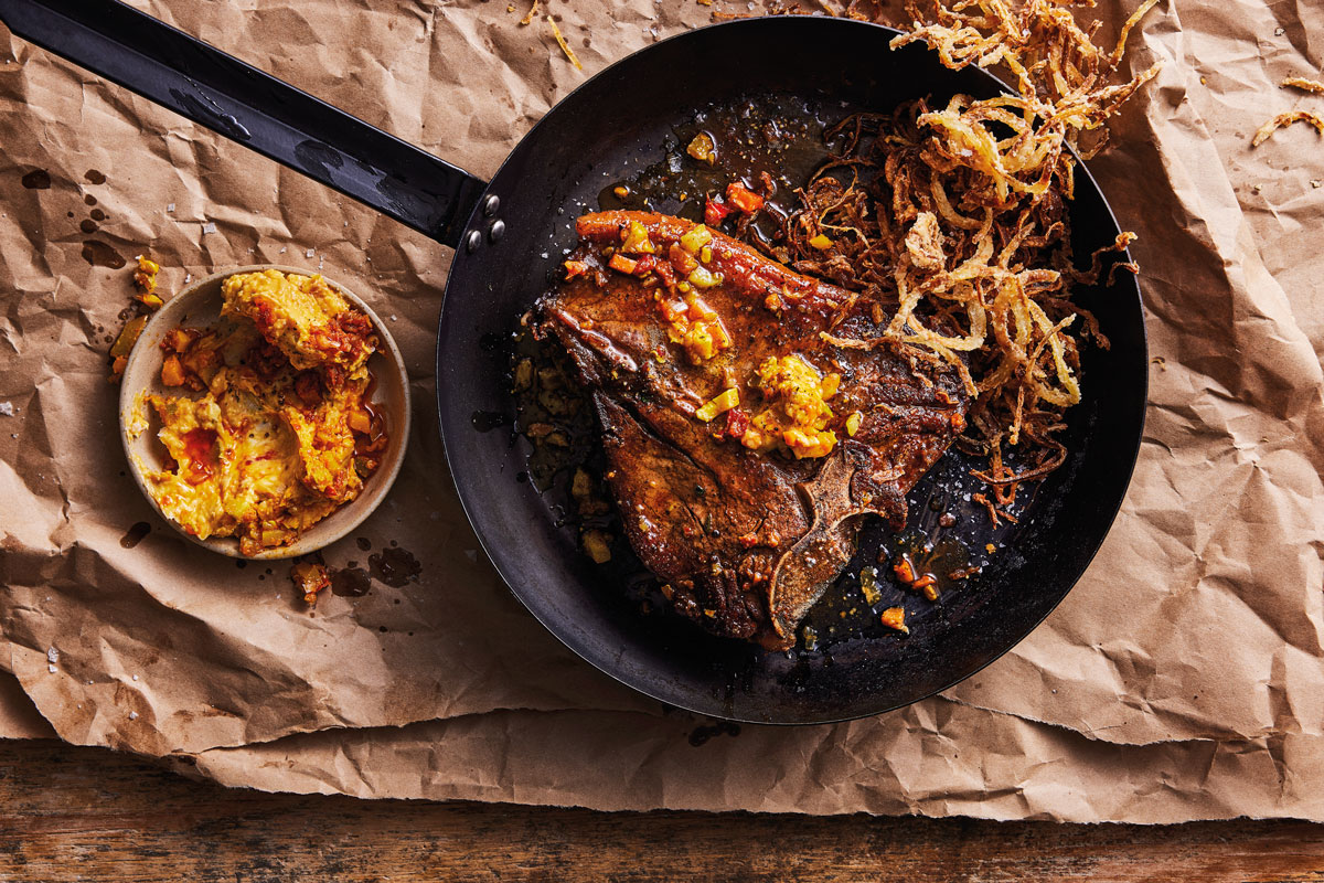 T-bone steak with atchar-anchovy butter