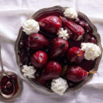Cherry-stained poached pears